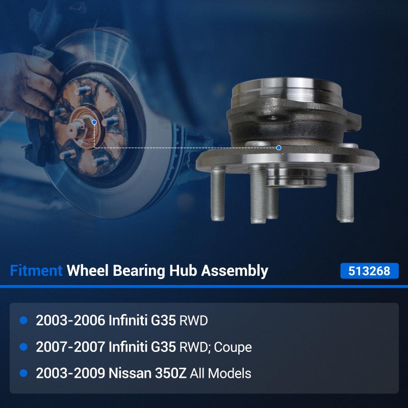Autoround 513268 Front Wheel Hub and Bearing Assembly Fit for 2003-07 Infiniti G35, 2003-09 350Z - Image 2